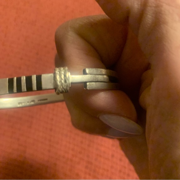 Silver tone bracelet with black accents. Fits small wrist. - Picture 3 of 13